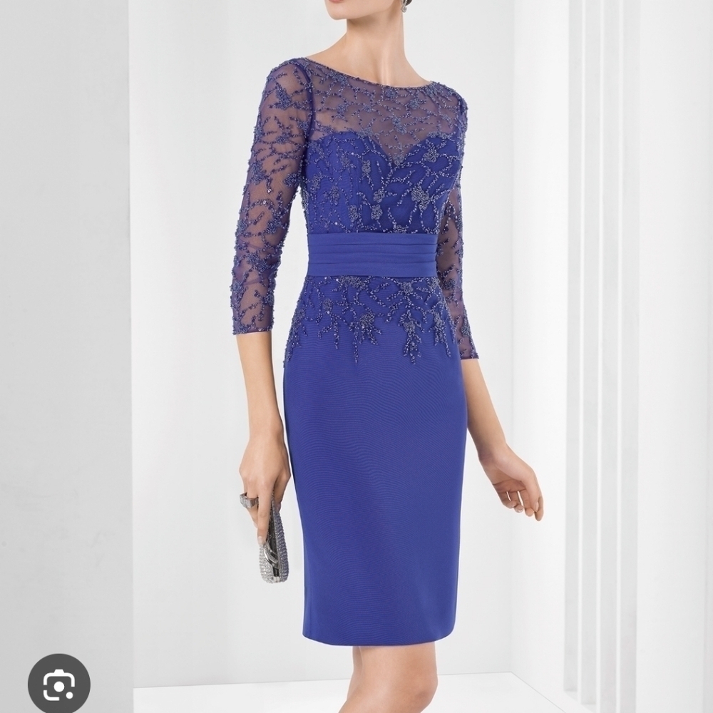 Rosa Clara Beaded Cocktail Dress Blue Size 2